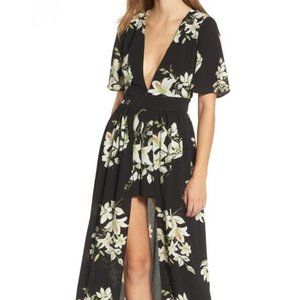 Socialite Black Floral Dress Jumpsuit Romper Maxi Medium